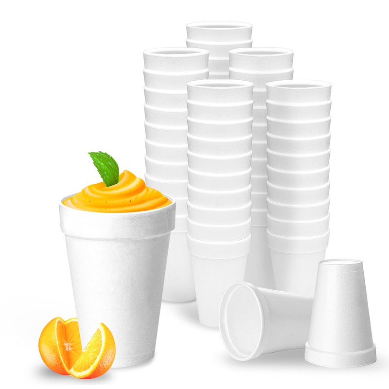 20 Oz Disposable Foam Cups 50 Pack White Foam Insulates Hot Cold Beverages Made in the USA ToGo Cups for Coffee Tea Hot Cocoa Soup Broth Smoothie Soda Juice