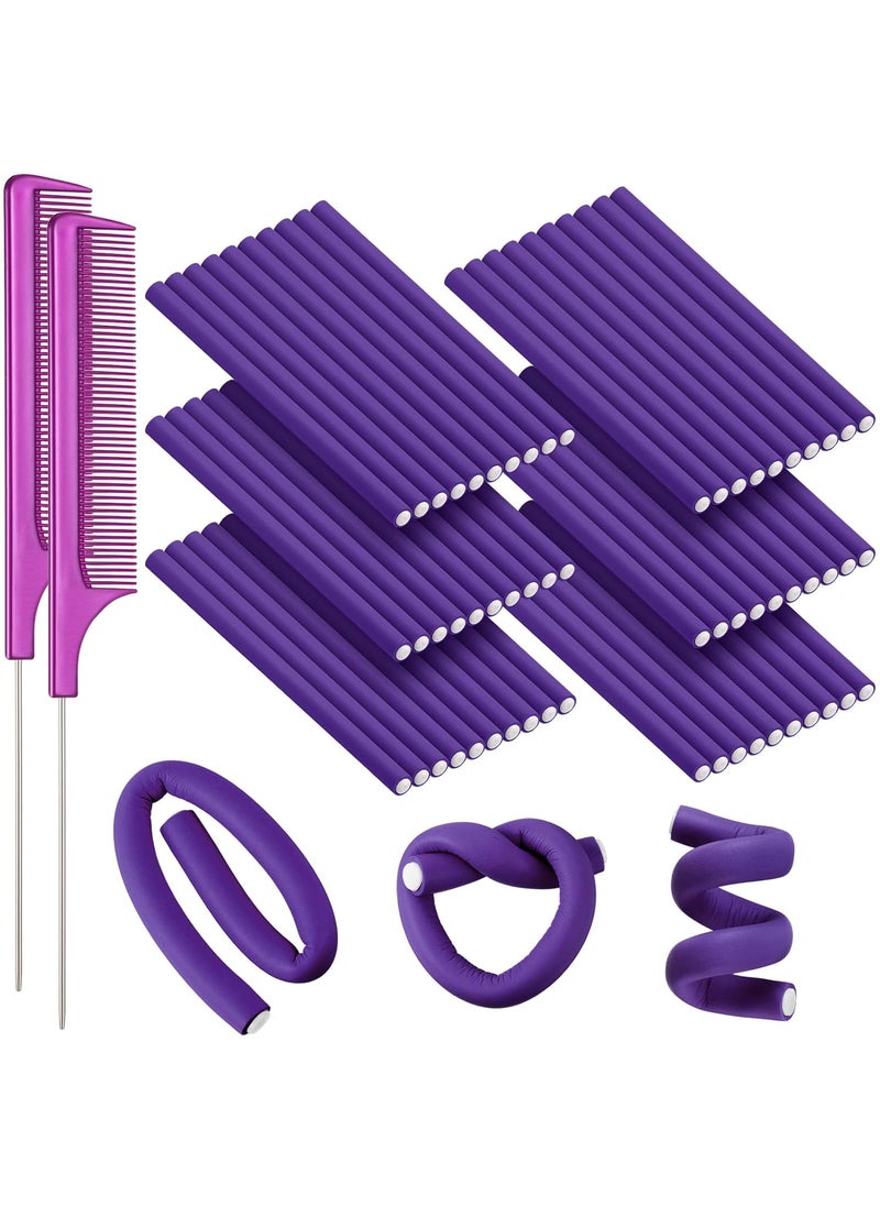 WILLBOND 60 Flexible Curling Rods Set for Women  Girls  No Heat Hair Rollers for Long and Short Hair Purple 03 x 7 Inch 