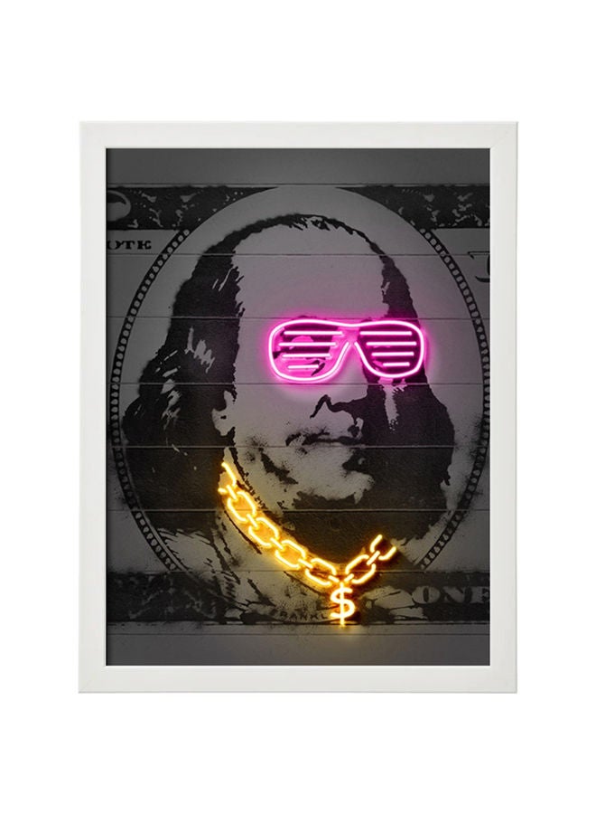 Boomah Accessories 100 Dollars Currency Neon Printed Poster With Frame 30x40 cm