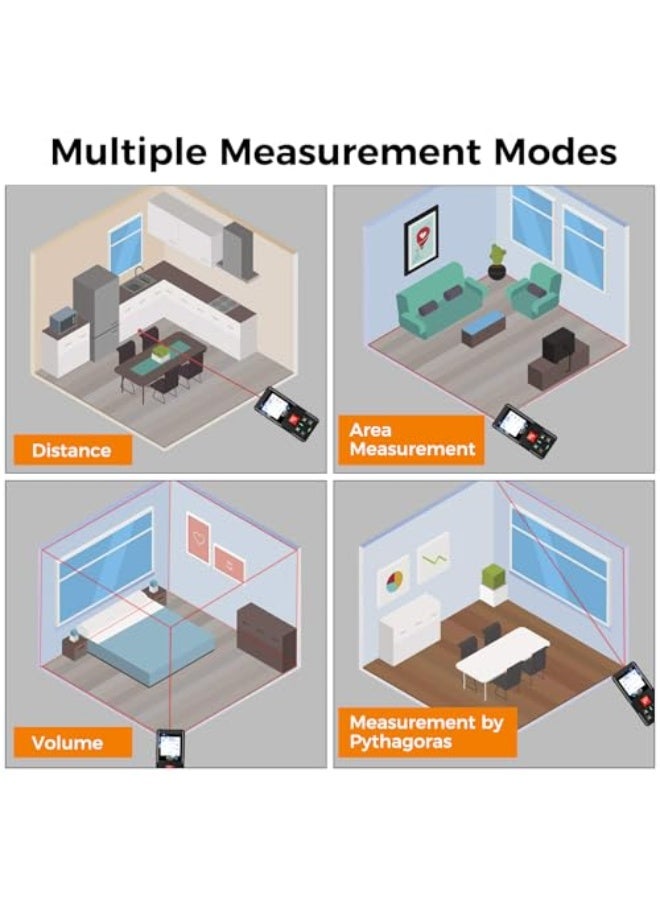 Digital laser measuring device with 120 m LCD display with two levels for bubbles, measuring distance, space and size, phythagoras mode and switching data storage module from Perworld - Image 2