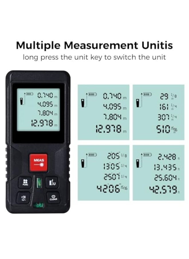Digital laser measuring device with 120 m LCD display with two levels for bubbles, measuring distance, space and size, phythagoras mode and switching data storage module from Perworld - Image 3