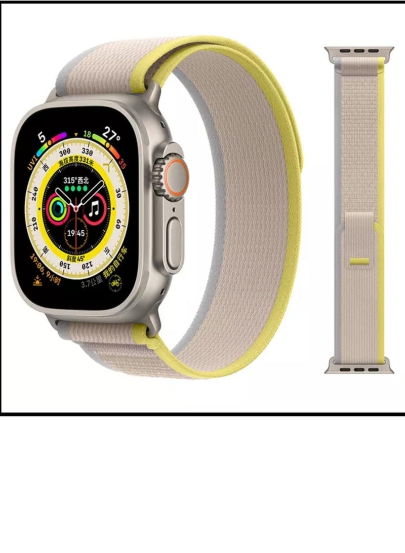 حزام ساعة ابل من القماش المطاطي لون بيج مع اصفر مقاس 49 - Image 1