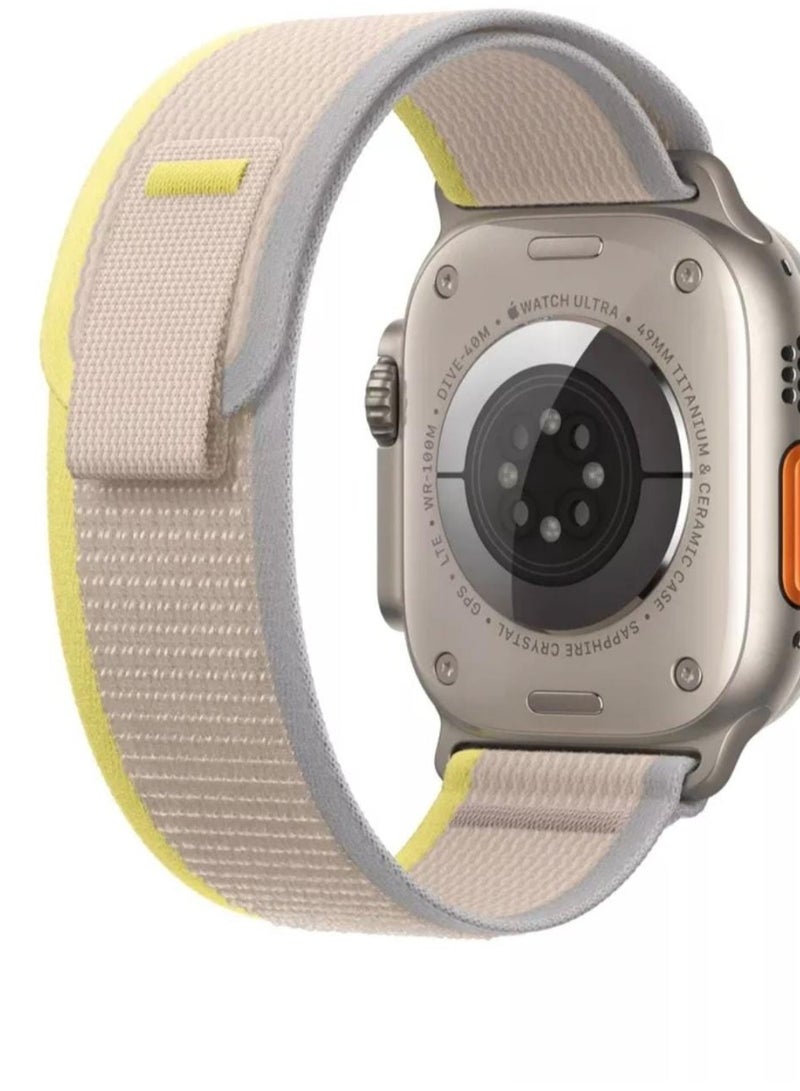 حزام ساعة ابل من القماش المطاطي لون بيج مع اصفر مقاس 49 - Image 3