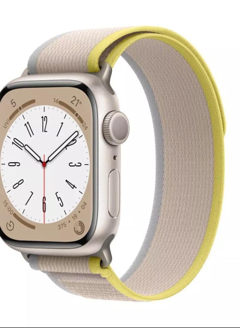 حزام ساعة ابل من القماش المطاطي لون بيج مع اصفر مقاس 49 - Image 2