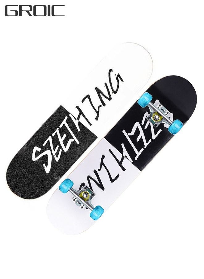 GROIC - 31 Inch Skateboard Shockproof Double Warped Colorful LED Light Up Wheels for Beginners Professionals Double-Sided Black White - Image 1