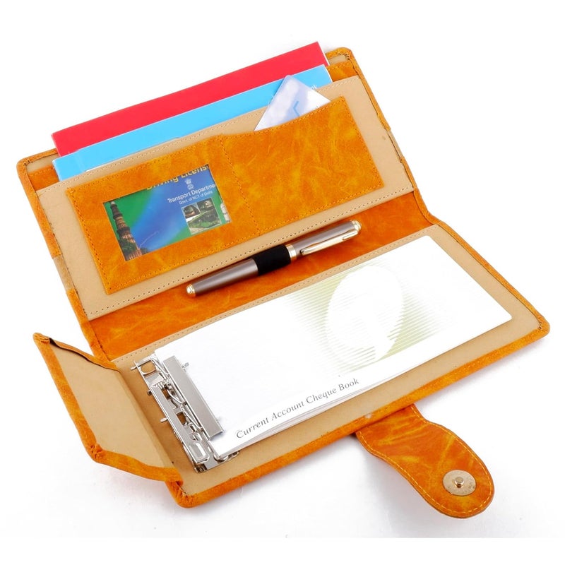 Asraw PU Faux Leather Expanding and Multiple Cheque Book Cover for Cards, Passbook & Chequebook - Chequebook Cover, Passbook Cover, Documents Cover for Office & Home Use (Orange) - Image 4