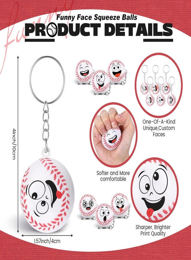 Arrowbash 12 Pcs Mini Funny Stress Balls Keychain, Sport Face Keychain Stress Relief Squeeze Sport Balls team Gifts for Women Men Sport Team Players Party Favor Birthday Gift(Baseball) - Image 2