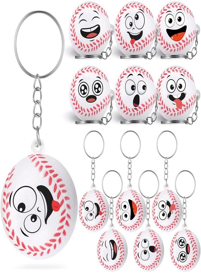 Arrowbash 12 Pcs Mini Funny Stress Balls Keychain, Sport Face Keychain Stress Relief Squeeze Sport Balls team Gifts for Women Men Sport Team Players Party Favor Birthday Gift(Baseball) - Image 1