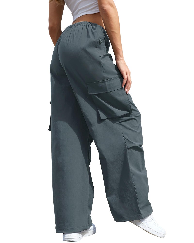 COPYLEAF Cargo Pants Women Low Waisted Parachute Pants with Pockets Loose Baggy Hiking Pants Y2K Clothes Dark Grey - Image 2