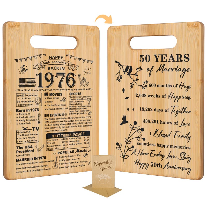 YeohJoy 50th Wedding Anniversary for Women Men,Back In 1975&50 Years of Marriage Double sided Cutting Board Gift for Her Him,best 50 years anniversary Decorations for couple - Image 1