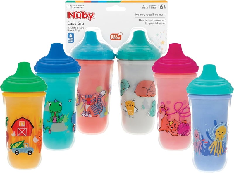 Nuby NoSpill Insulated Hard Spout 9 oz Cup ColorsPrints May Vary2 Count Pack of 1 - Image 1