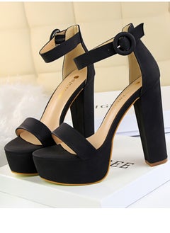 BIGTREE Women's Thick Heeled High Heels With Waterproof Platform Open Toe Chunky Heel Sandals Shoes With Adjustable Buckle Black  - Image 1