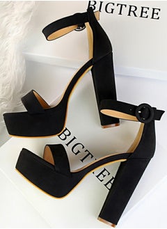 BIGTREE Women's Thick Heeled High Heels With Waterproof Platform Open Toe Chunky Heel Sandals Shoes With Adjustable Buckle Black  - Image 3