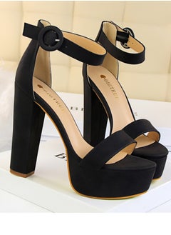 BIGTREE Women's Thick Heeled High Heels With Waterproof Platform Open Toe Chunky Heel Sandals Shoes With Adjustable Buckle Black  - Image 2