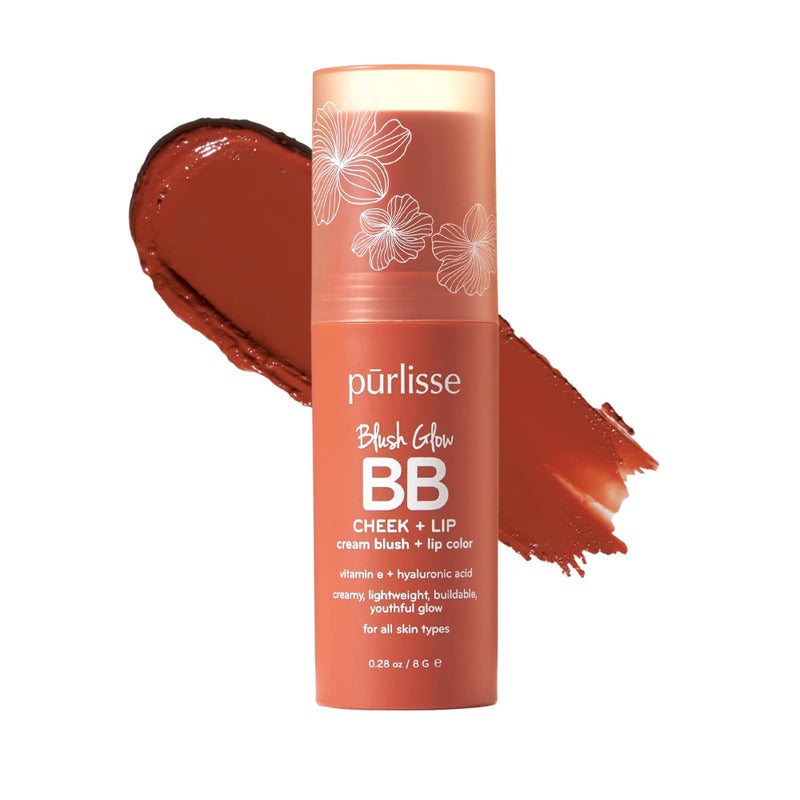 prlisse Blush Glow BB Lip and Cheek Tint Hydrating Buildable 2in1 Cream Blush Stick for Cheeks Lips Formulated with Nourishing Vitamin E Hyaluronic Acid Desert Sunset 28 oz