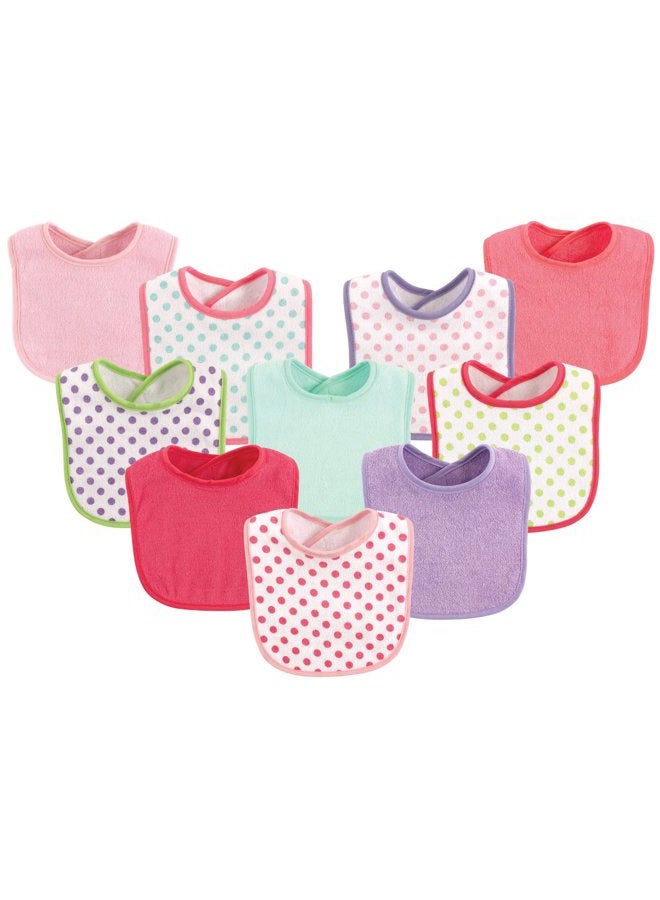 Luvable Friends Unisex Baby Cotton Terry Bibs, Girl Dot, One Size - Image 2