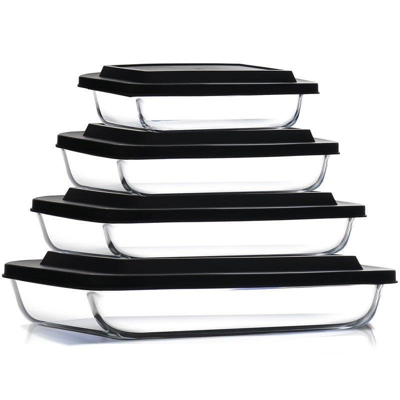 Nestl 8pc Glass Baking Dishes for Oven, Glass Food Storage Containers with Lids, Leakproof Casserole Dishes for Oven with Lid, Cooking, Microwave Oven Freezer Safe Bakeware, 9x13 Lasagna Pan Black - Image 1