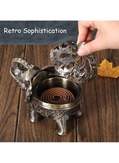 General Vintage Incense Burner Metal Vertical Elephant Incense Burner with Lid, Bronze Elephant Incense Burner Stove Stand Aromatherapy Decoration Practical Home Decoration for Indoor and Outdoor  - Image 4