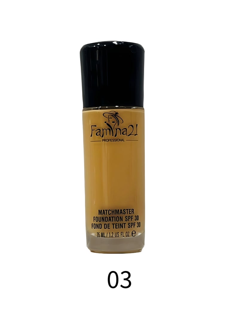 فامينا21 كريم أساس فامينا 21 غير لامع بعامل حماية من الشمس SPF30، 35 مل - 6 ظلال من الفاتح إلى الداكن | تكنولوجيا ماتش ماستر (03)