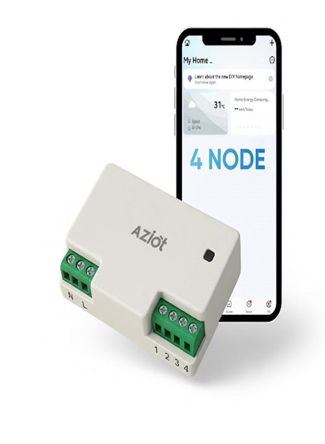 AZIOT 4 Node Smart Switch - Wifi/Bluetooth Communication - Made in India - Timer Function - Voice command (4 Node) - Image 1