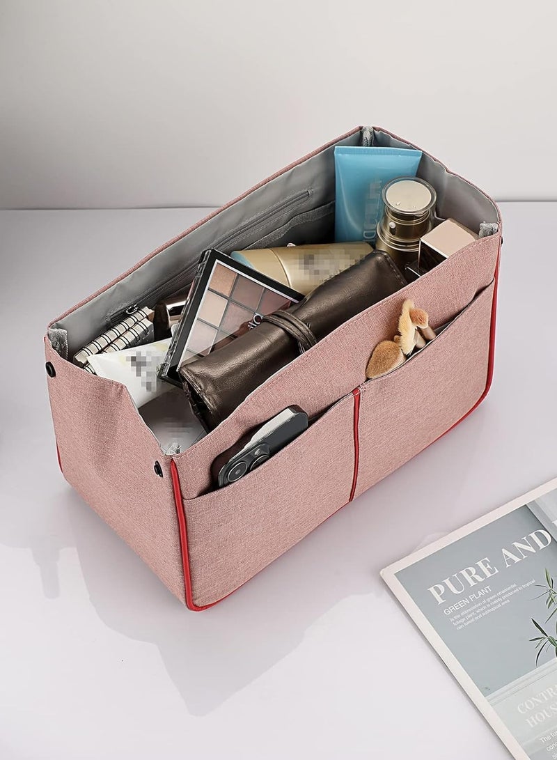 Handbag Insert Organiser 13 Pockets Expandable Liner Bag Pouch Insert Organiser Bag Tidy Travel Makeup Organiser Bag Organiser Felt Bag Organiser Insert Handbag Multi Pocket Tote Pink - Image 2