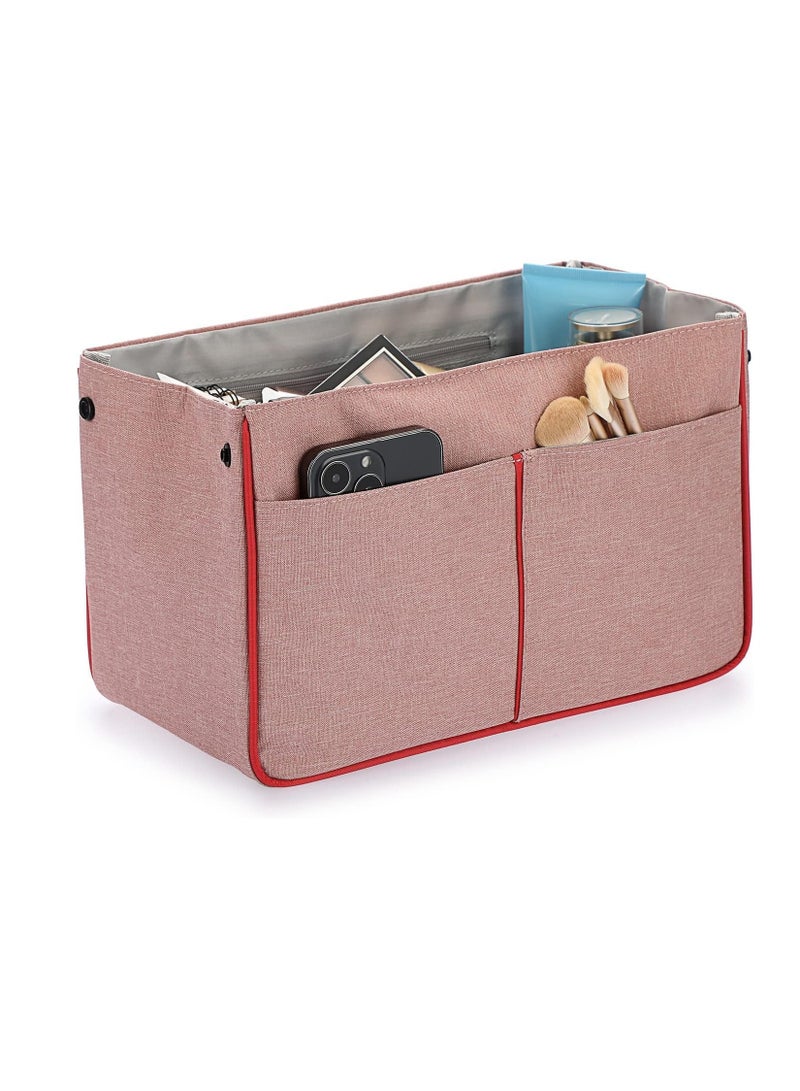 Handbag Insert Organiser 13 Pockets Expandable Liner Bag Pouch Insert Organiser Bag Tidy Travel Makeup Organiser Bag Organiser Felt Bag Organiser Insert Handbag Multi Pocket Tote Pink - Image 1