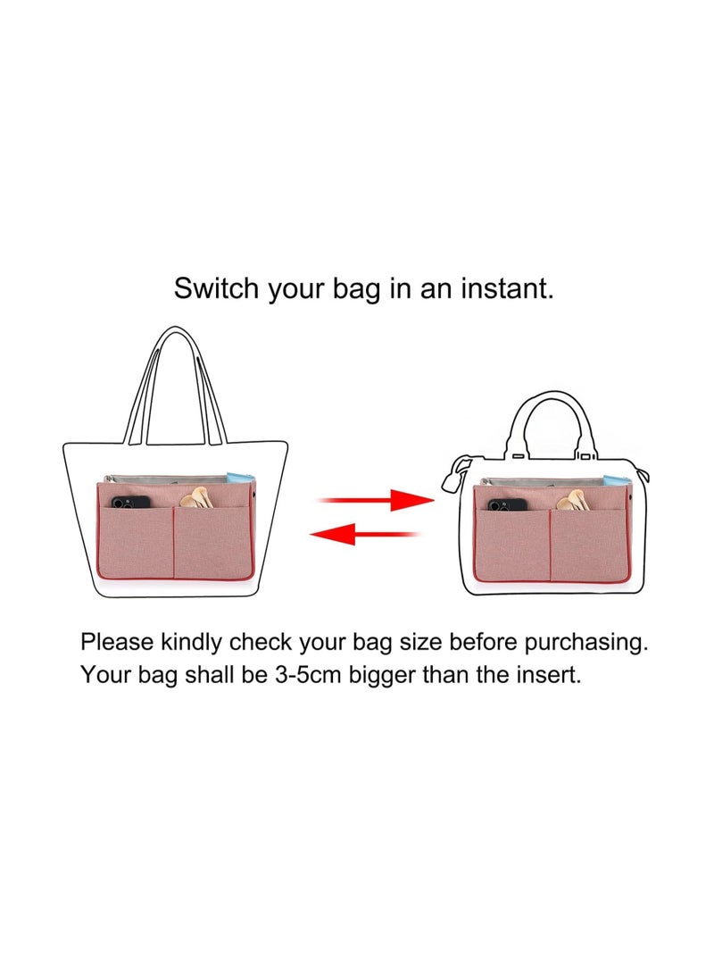 Handbag Insert Organiser 13 Pockets Expandable Liner Bag Pouch Insert Organiser Bag Tidy Travel Makeup Organiser Bag Organiser Felt Bag Organiser Insert Handbag Multi Pocket Tote Pink - Image 3