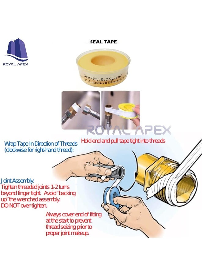 Royal Apex Thread Sealing Teflon Tape En 751-3 With 0.25G/Cm2 Density 0.9Mmx12Mm Ptfe For Pipe Fittings And Fixing Water Leak Pack Of 100  - Image 3