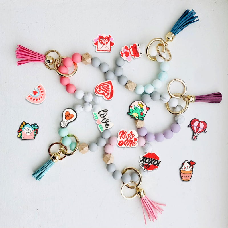 mortd 12 Pcs Valentine's Day Heart Silicone Focal Beads, Valentine Silicone Beads Love Focal Bead for Beadable Pen Keychain Making, DIY Pen Bead for Adults Valentine's Day Party Supplies - Image 5