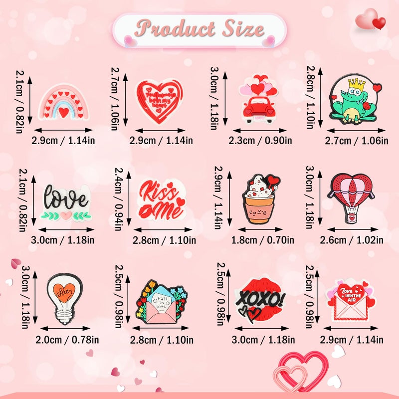 mortd 12 Pcs Valentine's Day Heart Silicone Focal Beads, Valentine Silicone Beads Love Focal Bead for Beadable Pen Keychain Making, DIY Pen Bead for Adults Valentine's Day Party Supplies - Image 2