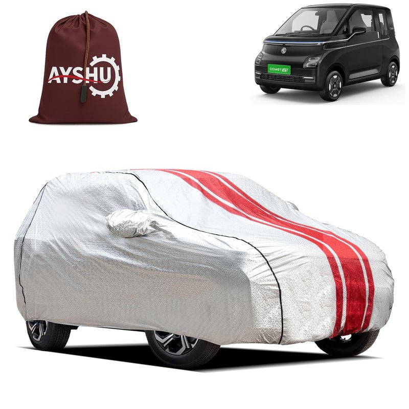 ASHU AYSHU Waterproof Car Cover Compatible with Mg Comet | Mirror & Antenna Pocket | Anti-Scratch Soft Cotton Inner Layer | Triple Stitched | Heat Resistant Metallic Silver | All-Weather Protection - Image 1