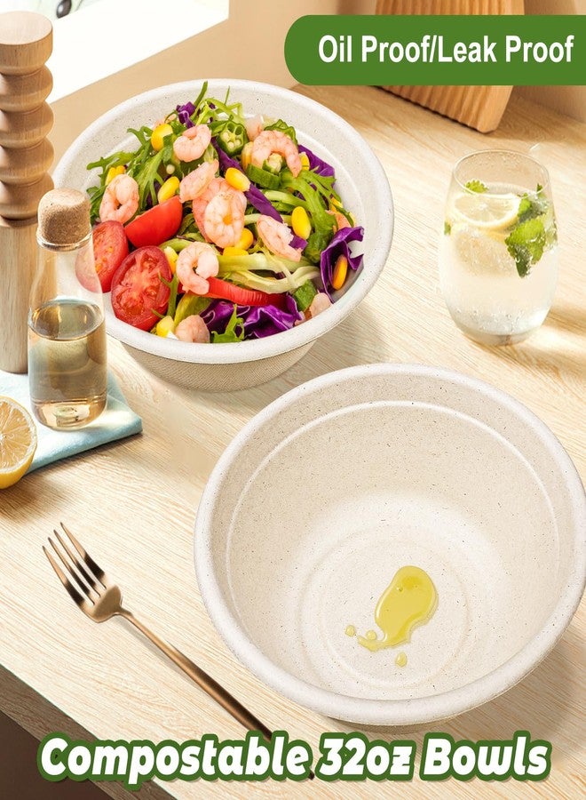ALEXPRE Large Disposable Paper Bowls-32oz for Hot Soup,150 Pack Eco-Friendly, Compostable Bagasse Disposable Heavy Duty Biodegradable Bowls Bulk for Hot Food, Salad, Milk Cereals - Image 2