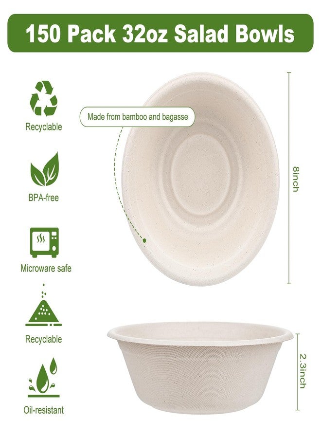 ALEXPRE Large Disposable Paper Bowls-32oz for Hot Soup,150 Pack Eco-Friendly, Compostable Bagasse Disposable Heavy Duty Biodegradable Bowls Bulk for Hot Food, Salad, Milk Cereals - Image 5
