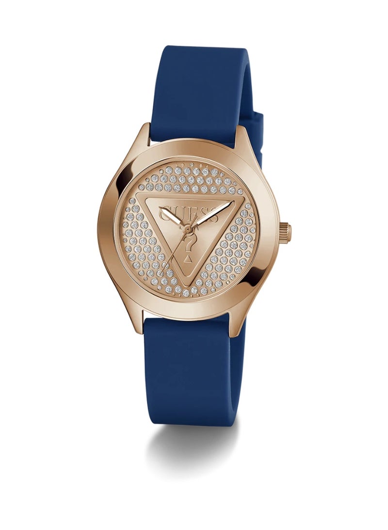 GUESS Ladies Blue Rose Gold Tone Analog Watch GW0745L4 - 34mm - Image 1