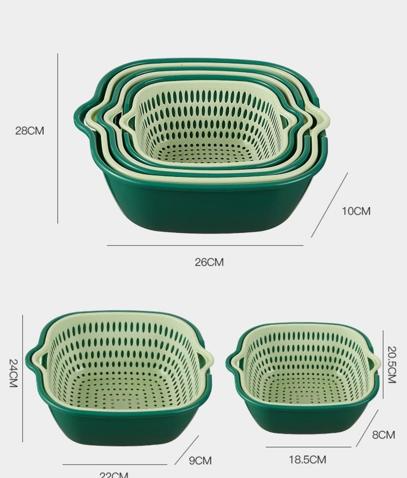 Dhyankeshwer Set of 6 Pieces Drain Colander Set Vegetable Washing Baskets and Food Strainer Basin Washing Draining Fruit Bowls for Cleaning Colander Strainer Portable Set Green - Image 2
