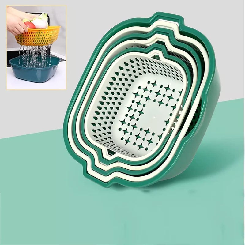 Dhyankeshwer Set of 6 Pieces Drain Colander Set Vegetable Washing Baskets and Food Strainer Basin Washing Draining Fruit Bowls for Cleaning Colander Strainer Portable Set Green - Image 1