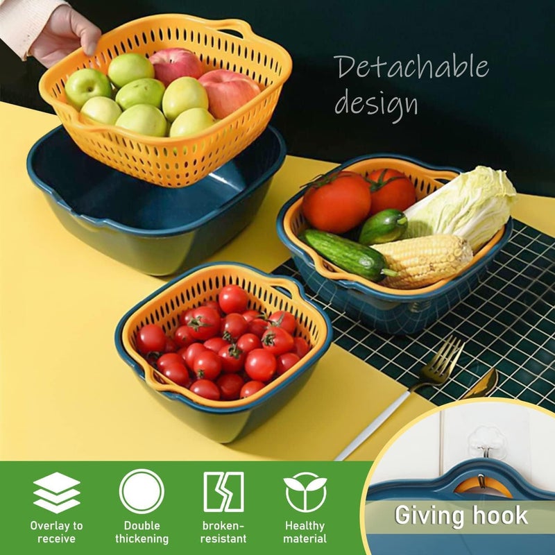 Dhyankeshwer Set of 6 Pieces Drain Colander Set Vegetable Washing Baskets and Food Strainer Basin Washing Draining Fruit Bowls for Cleaning Colander Strainer Portable Set Green - Image 5