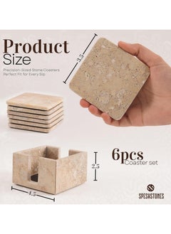 Travertine Marble Coasters 3.5" Inches Set of 6 with Holder for Drinks - Handmade Coasters for Drinks & Table décor - Home & Kitchen Essentials - pzsku/Z02DE4C402E1B70476982Z/45/_/1730804790/03c9222b-b039-4bc7-ba04-bffea637d1c3