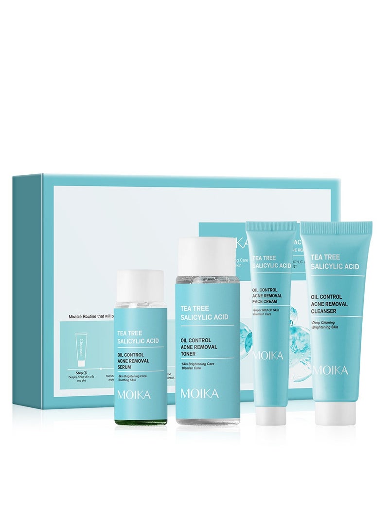 Tea Tree Salicylic Acid Skincare Set, Green Tea Skincare Set, 4-In-1 Skincare Gift Set for Teen Girls, Korean Skin Care Set With Salicylic Acid, Serum, Toner, Face Cream, Cleanser, Oil Control u0026 Moisturizing Teen Skin Care Kit - Image 1