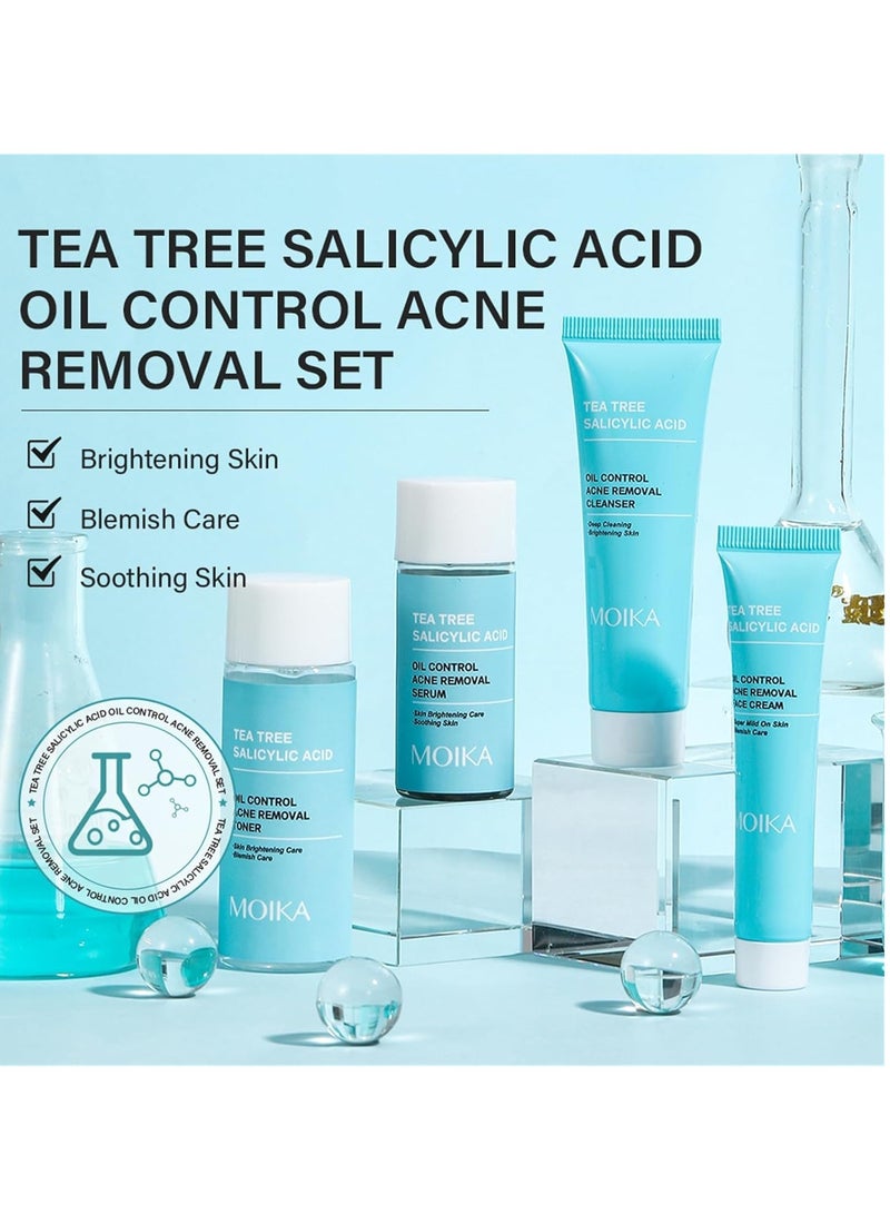Tea Tree Salicylic Acid Skincare Set, Green Tea Skincare Set, 4-In-1 Skincare Gift Set for Teen Girls, Korean Skin Care Set With Salicylic Acid, Serum, Toner, Face Cream, Cleanser, Oil Control u0026 Moisturizing Teen Skin Care Kit - Image 2