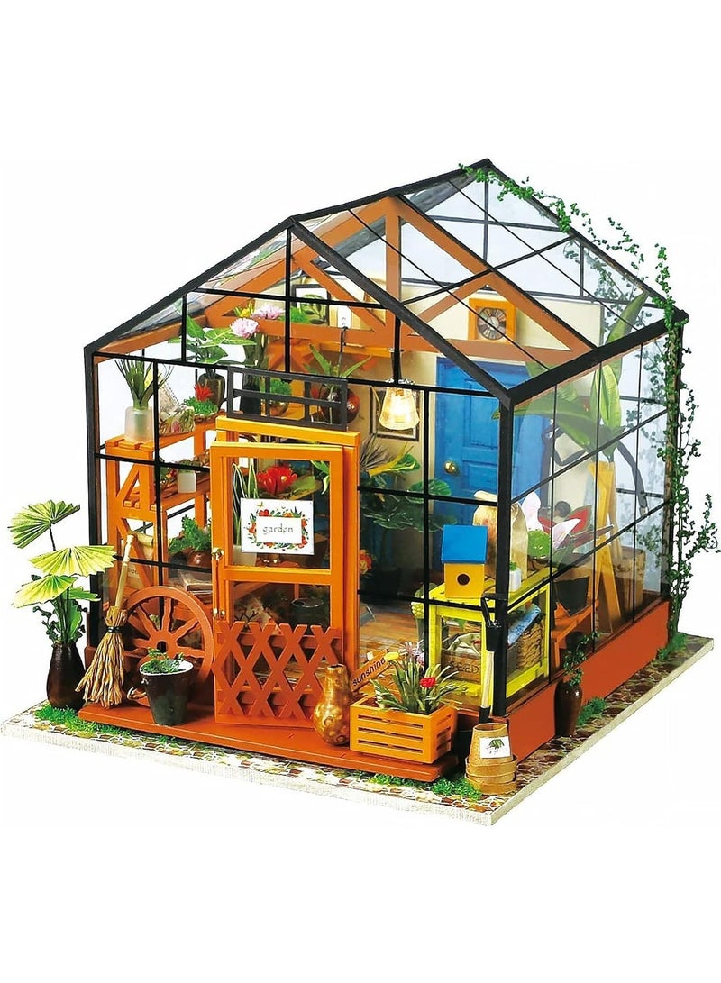 DIY Dollhouse Wooden Miniature Furniture Kit Mini Green House with LED Best Birthday Gifts  - Image 1