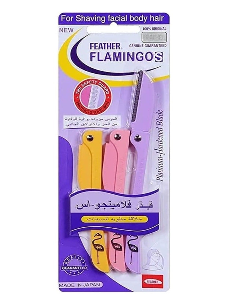 Feather Flamingo - S Lady's Folding Razor For Eyebrow and Face - 3 razor per pack - Image 1