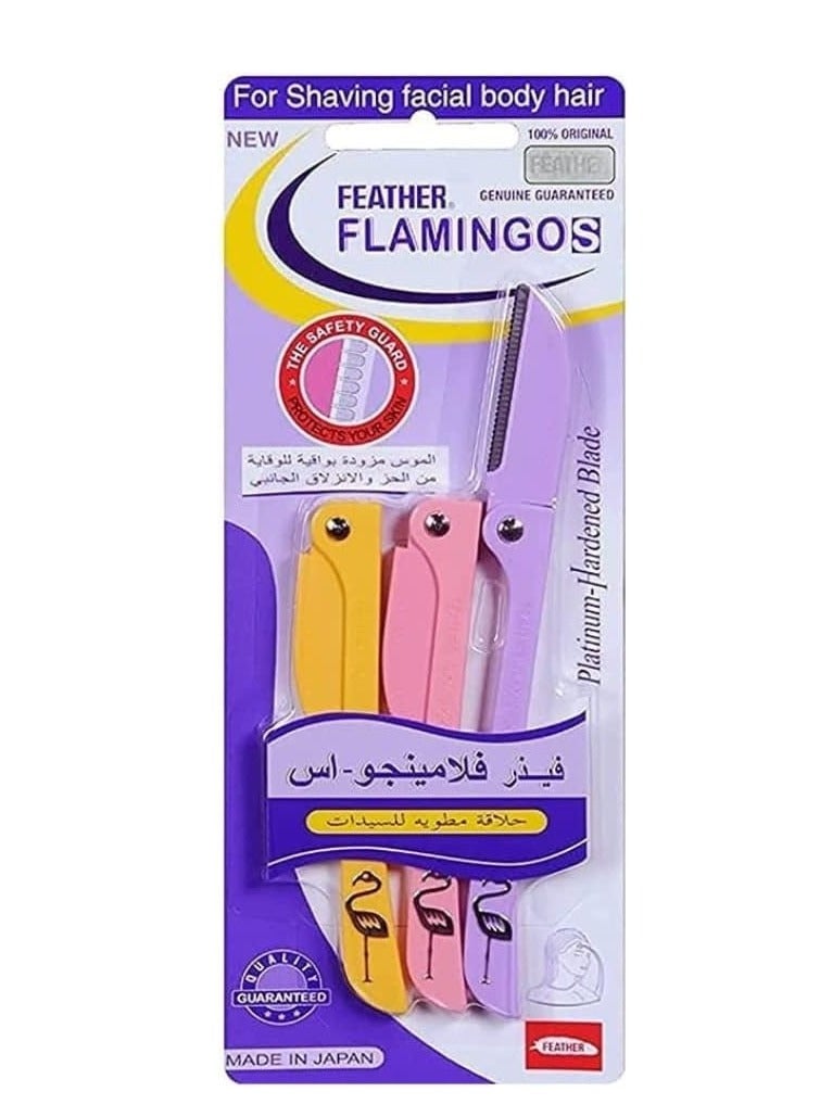 Feather Flamingo - S Lady's Folding Razor For Eyebrow and Face - 3 razor per pack - Image 2