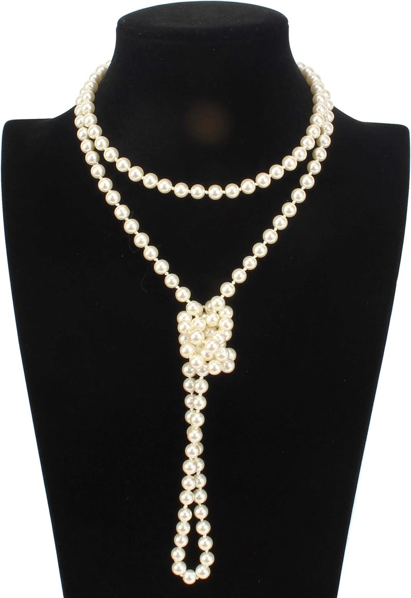 KOSMOS-LI Fashion Faux Pearls Pendants 1920s Beads Cluster Long Pearl Necklace for Costume Party Jewelry 55" - Image 2