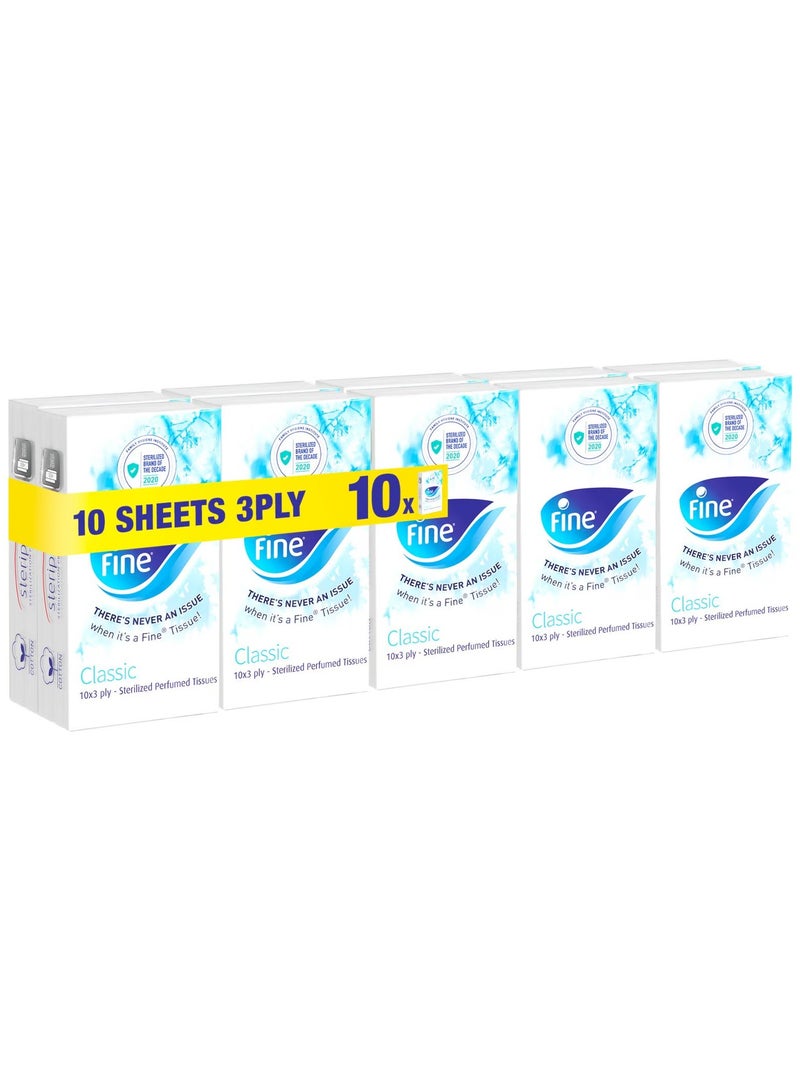 فاين مناديل جيب للوجه، 10 عبوات، كل عبوة تحتوي على 10 أوراق، 3 طبقات - Image 1