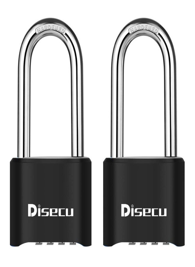 Disecu 2 Pack disecu Heavy Duty 4 Digit Combination Lock, 2.5 Inch Long Shackle Outdoor Waterproof Padlock for School Gym Locker, Storage Unit, Fence, Gate, Toolbox (Black) - Image 1