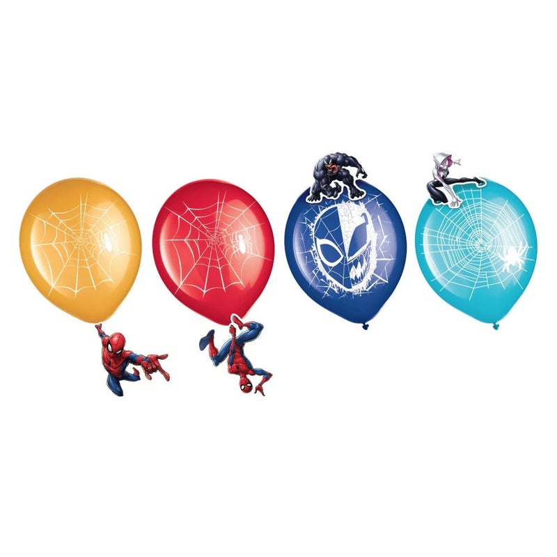 Amscan Spider-Man Printed Latex Balloons 12 Inch With Paper Add-Ons - Image 2