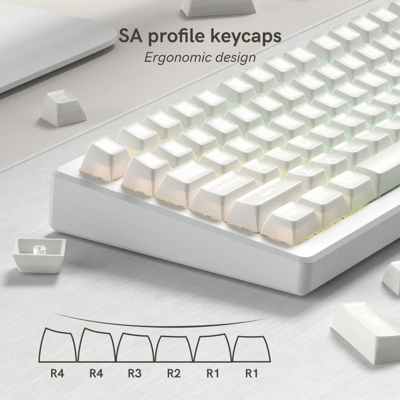 dagaladoo White Jade keycaps PBT,Ceramic Key caps Style,Translucent Keyboard keycaps Cute,SA Profile keycap Set for 60%/65%/75%/96%/100% US Layout Cherry MX Switches Mechanical Keyboard - Image 3