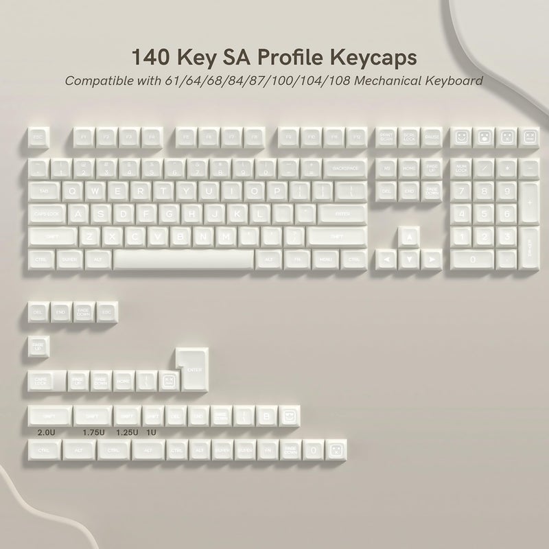 dagaladoo White Jade keycaps PBT,Ceramic Key caps Style,Translucent Keyboard keycaps Cute,SA Profile keycap Set for 60%/65%/75%/96%/100% US Layout Cherry MX Switches Mechanical Keyboard - Image 2