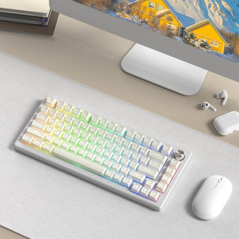 dagaladoo White Jade keycaps PBT,Ceramic Key caps Style,Translucent Keyboard keycaps Cute,SA Profile keycap Set for 60%/65%/75%/96%/100% US Layout Cherry MX Switches Mechanical Keyboard - Image 4